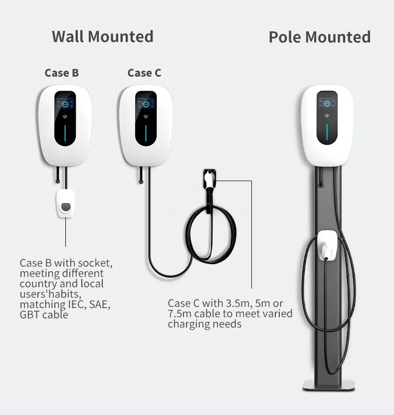 Tuya APP Ocpp 1.6j Dynamic Load Balance Wallbox 11kw Solar Charging for Commercial