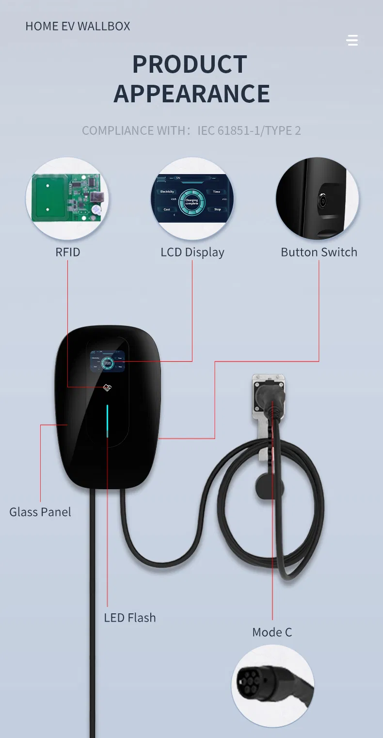 RFID Card, LCD Screen 12 Months Charging Station Smart EV Charger