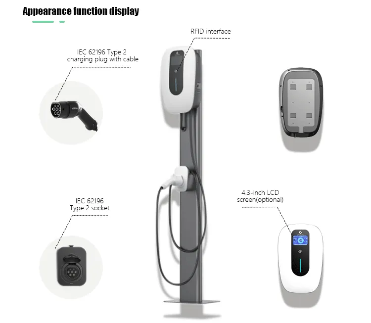 APP Control RFID Card Optional Charging Station Type 2 EV Charger
