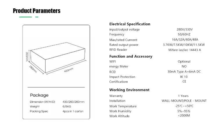 22kw AC EV Wallbox Charger Socket Pile Manufacturer Type 1 Type2