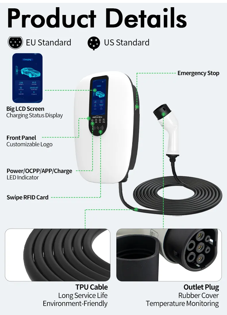 AC Wallbox EV Charging Station with Ocpp Ethernet, 4G, WiFi, RS485