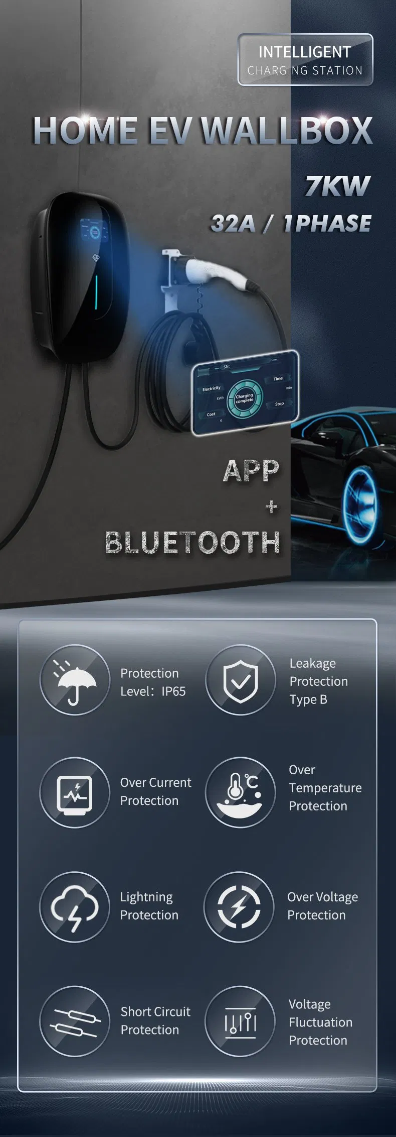 22kw Type 2/Gbt Smart EV Charger with WiFi/APP/RFID Card for Home Use