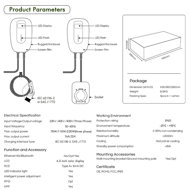 Tuya APP or Ocpp 1.6j Fast Charging Charger with RoHS and CE for Residential or Commercial Charging